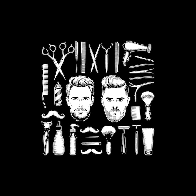 Illustration d'outils et de coiffures de barbier