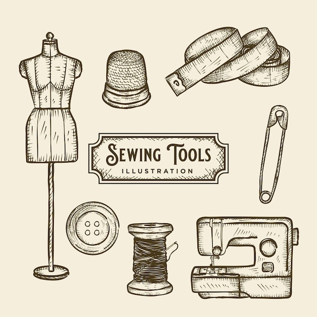 Vecteur illustration d'outils de couture