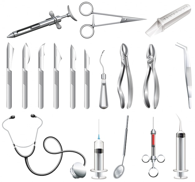 Vecteur illustration des outils dentaires sur fond blanc