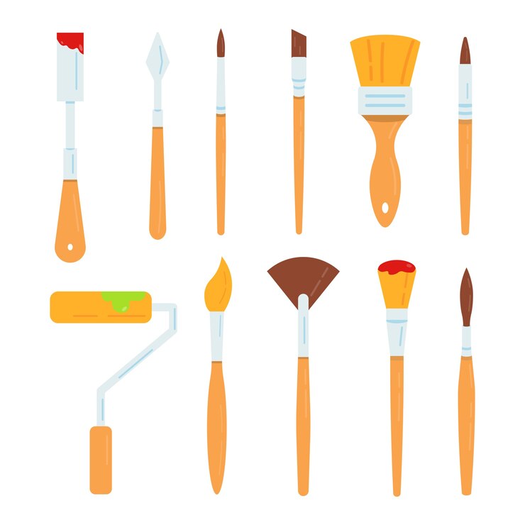 Illustration des outils de peinture. Définir l'illustration des brosses à huile.