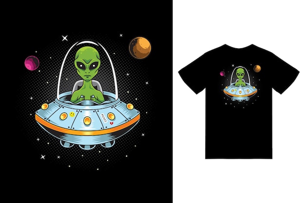 Vecteur illustration d'ovni extraterrestre avec vecteur premium de conception de tshirt