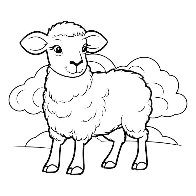 Vecteur illustration d'une page de coloriage d'animaux d'une ferme de moutons pour enfants