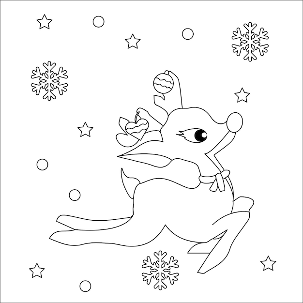 Vecteur illustration de la page de coloriage du cerf de noël