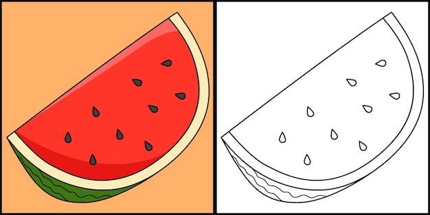 Illustration de la page de coloriage des fruits de la pastèque en tranches