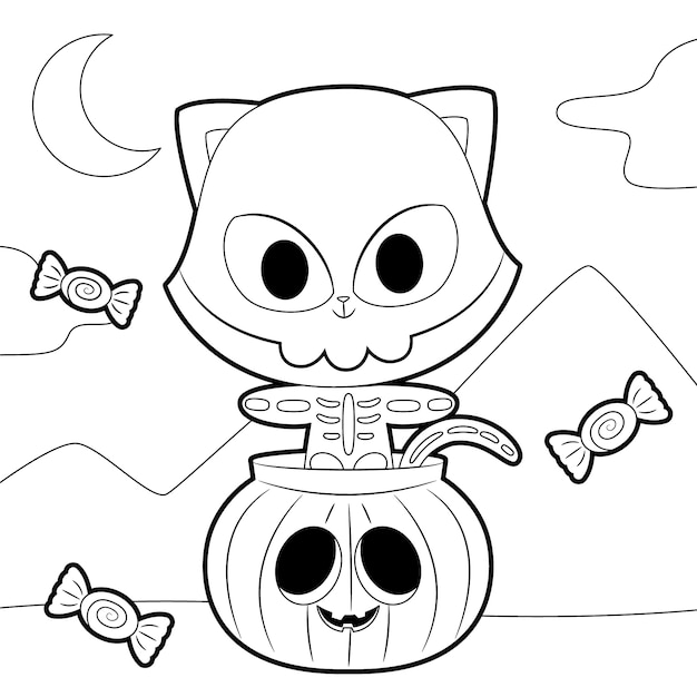 Vecteur illustration de page de coloriage halloween plat