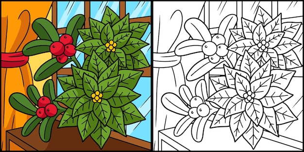 Illustration de la page de coloriage de poinsettia de Noël