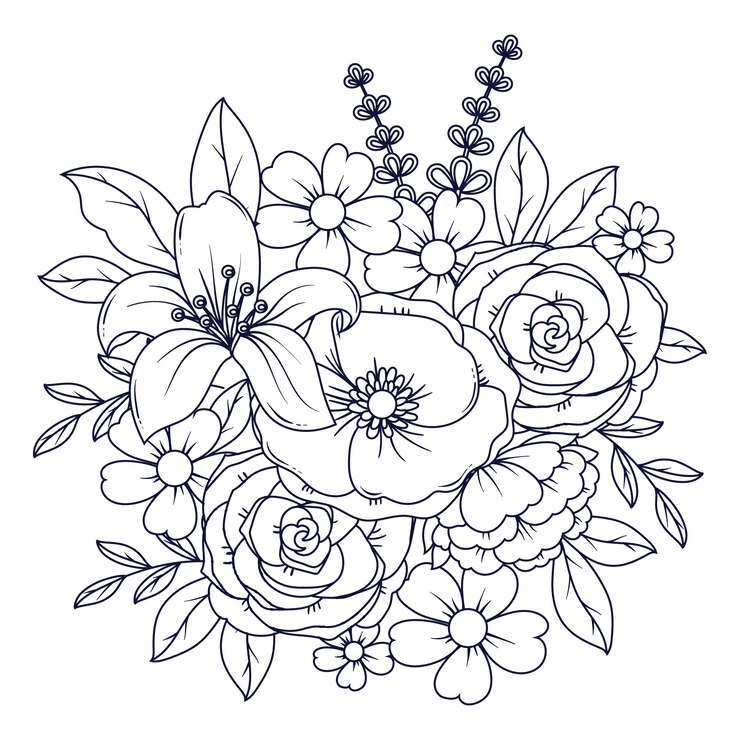Vecteur illustration de page à colorier de fleurs dessinée à la main