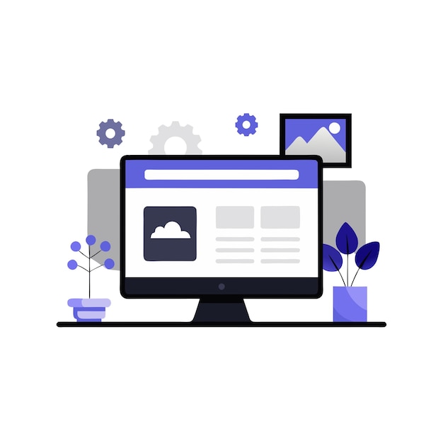 Illustration de page web sur écran de moniteur Clip Art à fond blanc