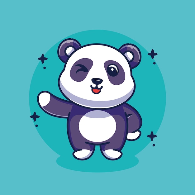 Illustration De Panda Mignon Debout Agitant Vecteur Premium