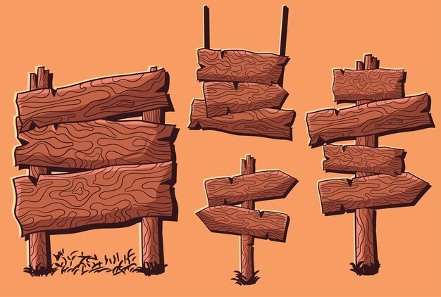 Vecteur illustration de panneau en bois vierge avec style dessin animé