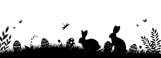 Illustration de Pâques avec lapin et herbe et oeufsFond de Pâques avec lapin et oeufs de Pâques Graphiques vectoriels Silhouette
