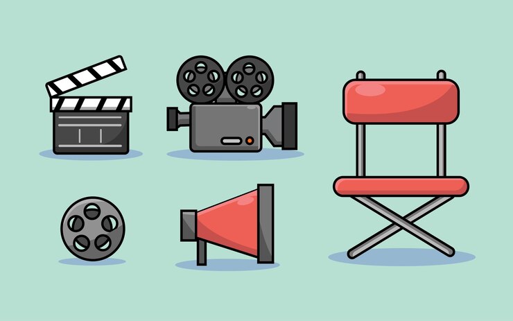 Vecteur illustration de paquet de jeu d'objets de film