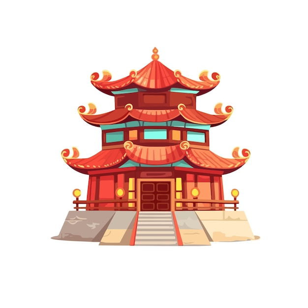 illustration de pavillon chinois de dessin animé dessiné à la main