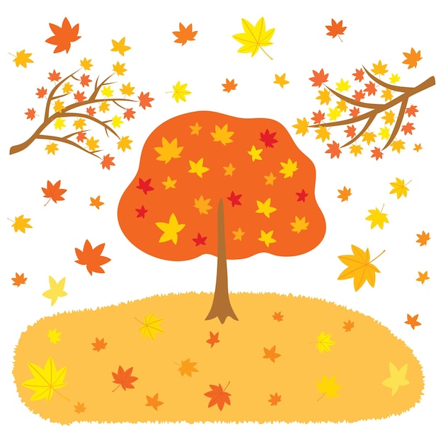 Vecteur illustration de paysage de l'arbre aux feuilles colorées d'automne