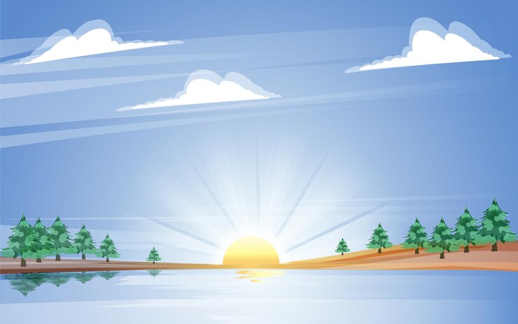 Vecteur illustration d'un paysage au lever du soleil