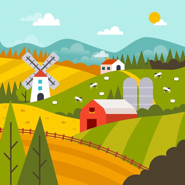 Vecteur illustration de paysage de campagne