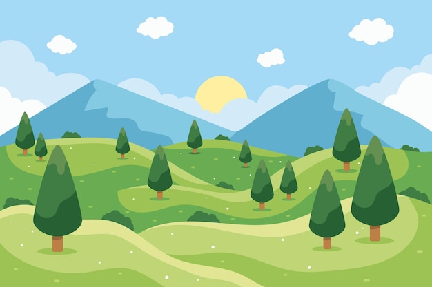 Illustration De Paysage Design Plat