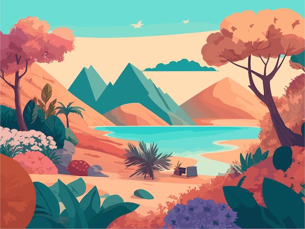 Vecteur une illustration de paysage inspirée des ambiances estivales