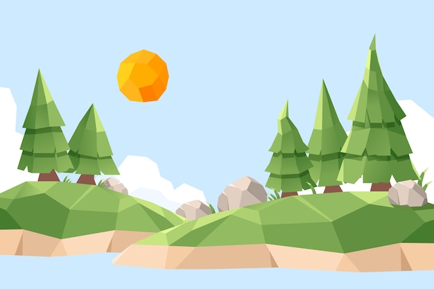 Vecteur illustration de paysage low poly design plat