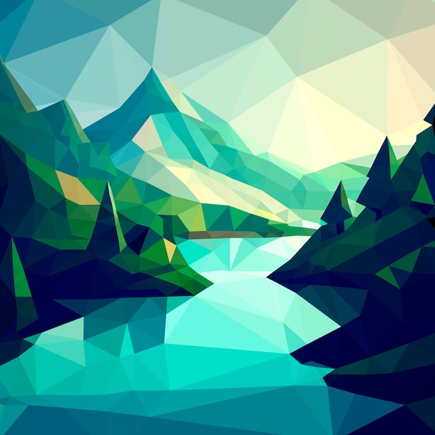 Illustration De Paysage Plat Low Poly