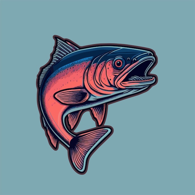 Illustration De Pêche Au Saumon Vintage Pour Mascotte Ou Affiche D'emblème De Logo