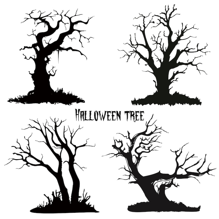 Vecteur illustration peinte à la main de la collection d'arbres d'halloween sur fond blanc