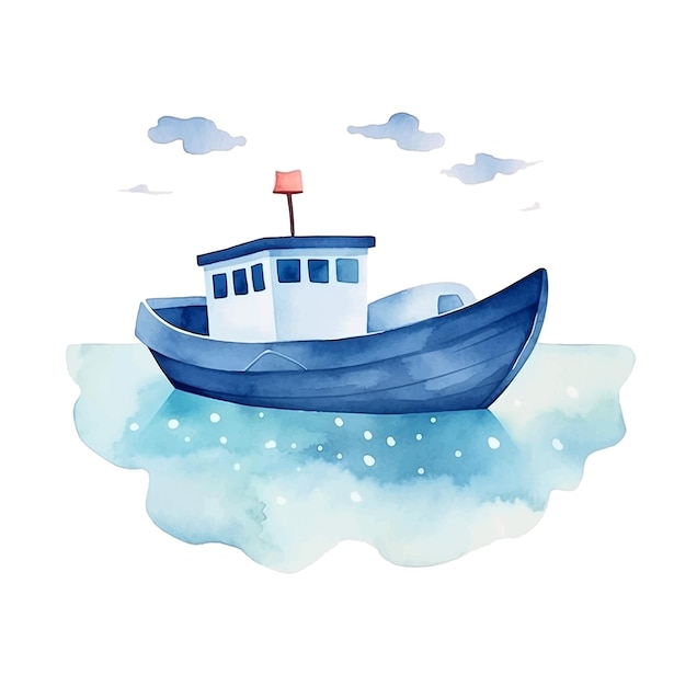 Vecteur illustration de peinture aquarelle bateau mignon