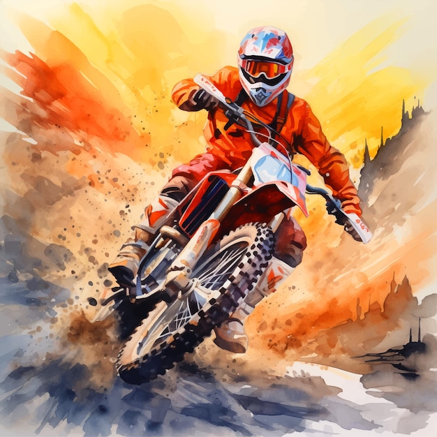 Vecteur illustration de peinture à l'aquarelle sportive de moto de montagne