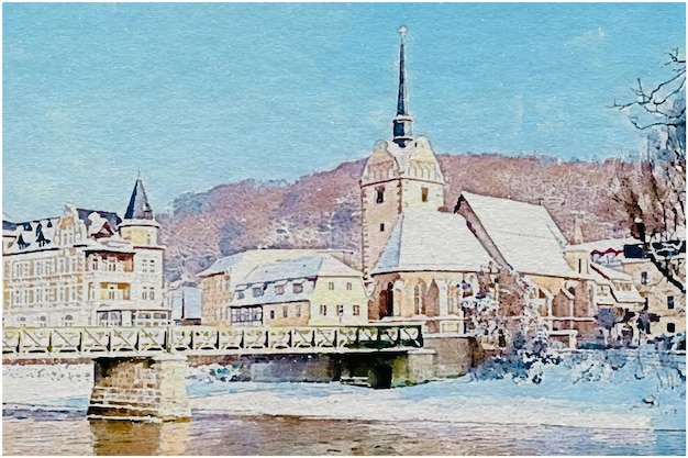 Vecteur illustration de peinture à la main bâtiment aquarelle numérique vecteur premium