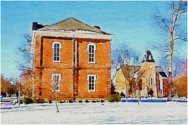 Illustration De Peinture à La Main Bâtiment Aquarelle Numérique Vecteur Premium