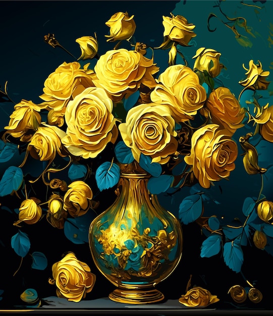 Vecteur illustration de peinture de roses dans un vase