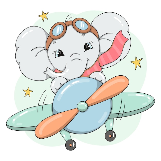 Illustration De Pépinière Dessinée à La Main Avec Un éléphant Mignon Volant Un Avion