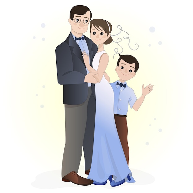 Vecteur illustration d'un père de famille heureux et joyeux, mère et enfants portrait de famille