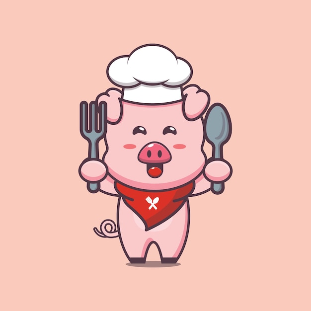 Illustration De Personnage De Chef De Cochon Mignon