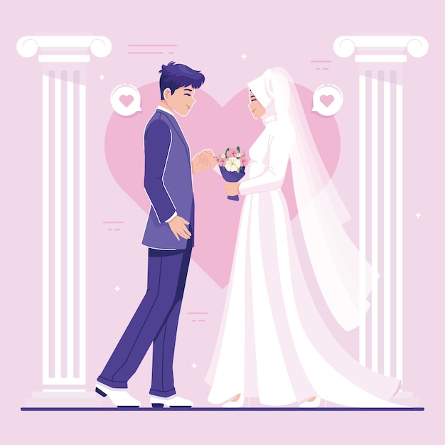 Illustration De Personnage De Couple De Mariage Mignon