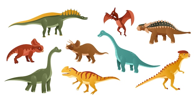 Vecteur illustration de personnage de dessin animé de dinosaures colorés