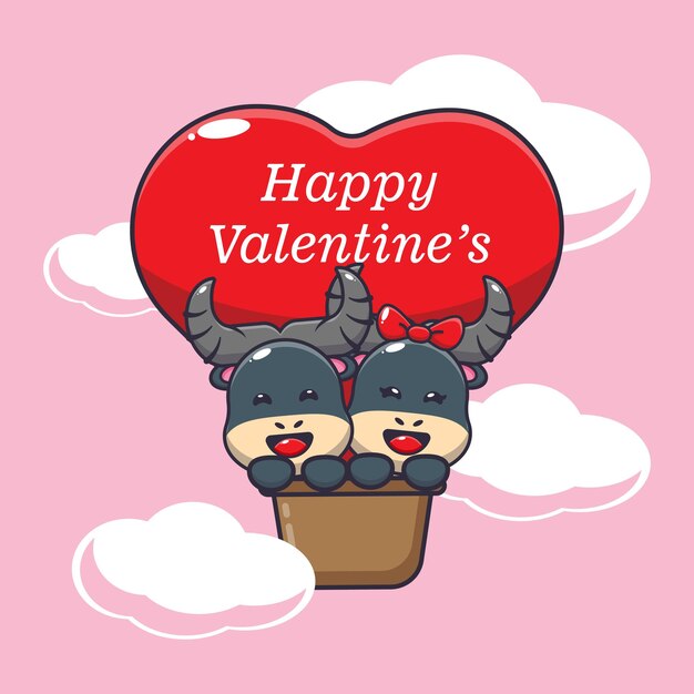 illustration de personnage de dessin animé de mascotte de buffle mignon à la saint valentin