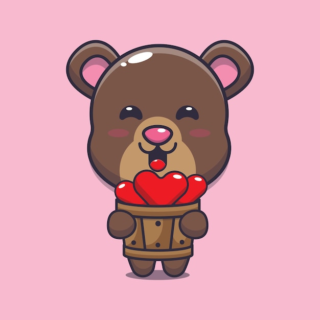 illustration de personnage de dessin animé de mascotte d'ours mignon à la saint valentin