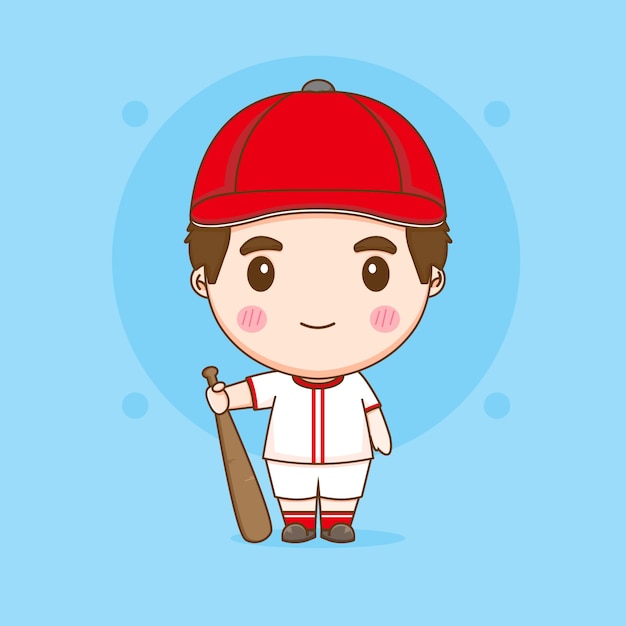 Illustration De Personnage De Dessin Animé Mignon Baseball Playe Chibi