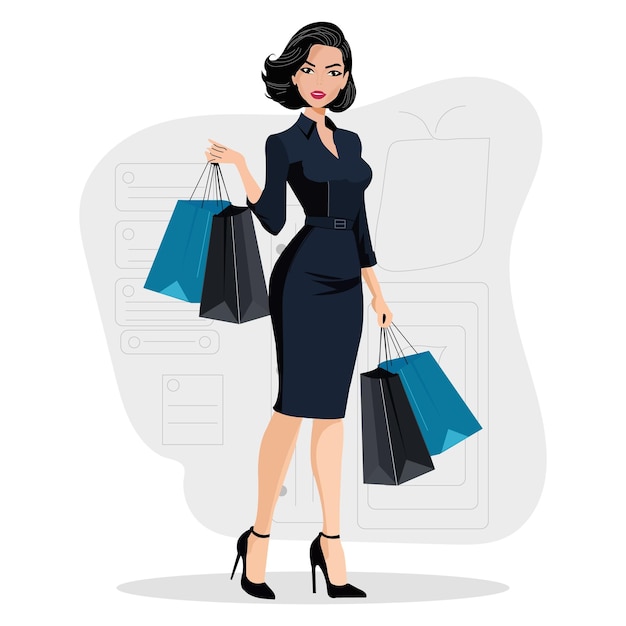 Illustration de personnage de la femme moderne qui fait ses courses