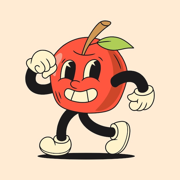 illustration de personnage de fruit de pomme vintage