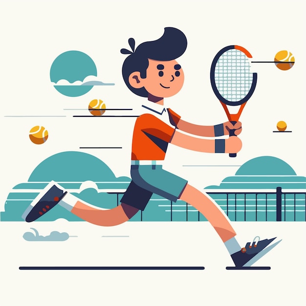 illustration d'un personnage de garçon jouant au badminton vecteur de conception plate