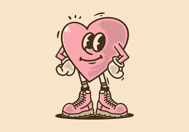 Vecteur illustration de personnage de mascotte d'un coeur rose dans un style arrogant