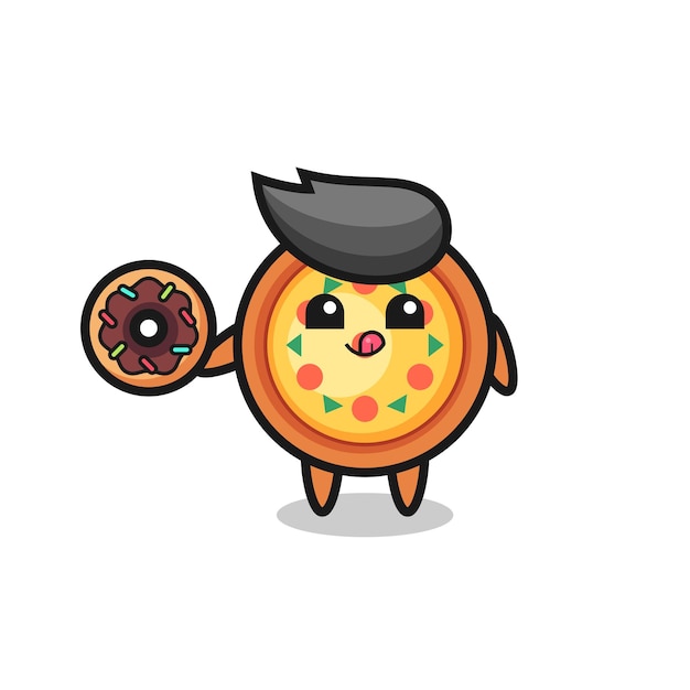 Illustration D'un Personnage De Pizza Mangeant Un Beignet