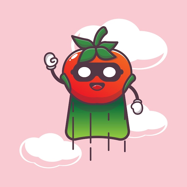 Vecteur illustration de personnage de tomate super-héros mignon