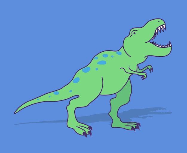 Illustration De Personnage De Vecteur De Dessin Animé Dessiné à La Main D'un Joli Tyrannosaurus Rex Vert Rugissant.