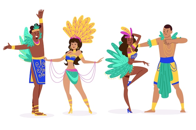 Vecteur illustration de personnages de carnaval brésilien plat