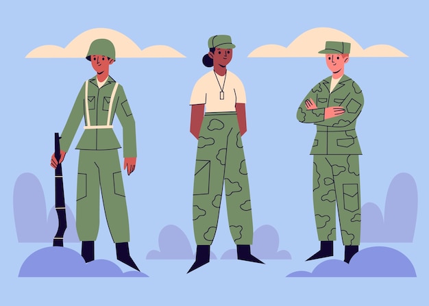 Vecteur illustration de personnages de soldats dessinés à la main