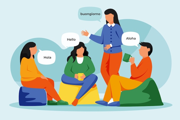 Vecteur illustration de personnes parlant dans différentes langues