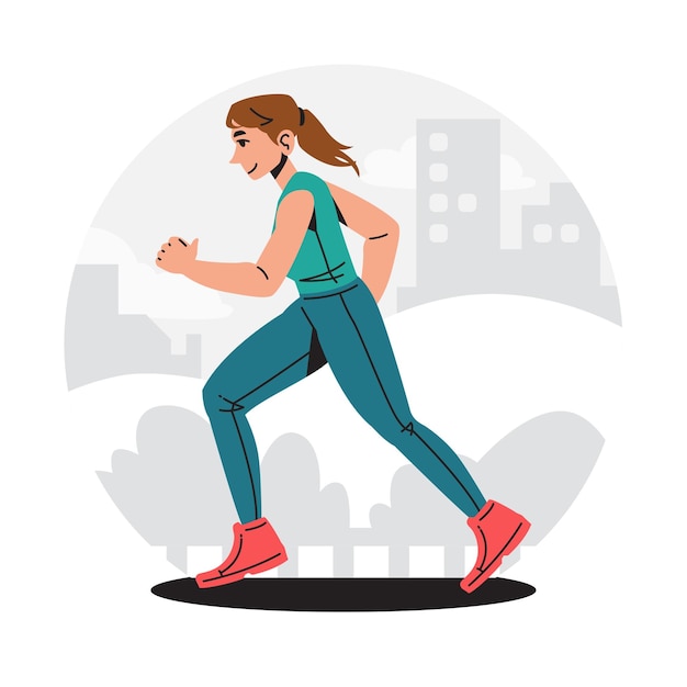 Illustration de personnes plates faisant du jogging ou de la course